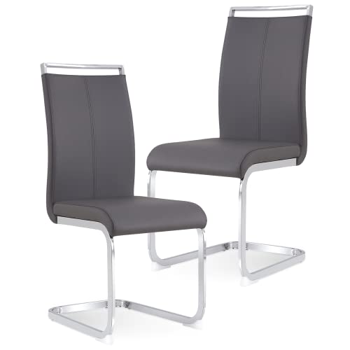 Baysitone Modern Dining Chairs Set of 2, Side & Kitchen Chairs with Faux Leather Padded Seat High Back, for Dining, Kitchen, Living Room - Grey - color: Grey, size: Set of 2