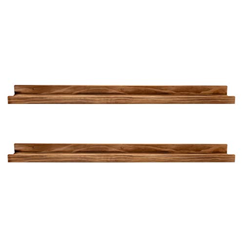 AZSKY Rustic Wood Floating Shelves for Nursery Books Long Wall Bookshelf Photo Picture Ledge Shelf with Lip Wall Shelf for Kids Bedroom Bathroom Living Room Office Frames 36 Inches Set of 2 - color: Burnt, size: 36in set 2