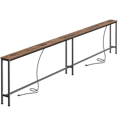 SUPERJARE 106.3 Inch Sofa Table with 2 Power Outlets and USB-C Ports, 5.9 Inch Narrow Console Table, Long Entryway Hallway Couch Table Behind Sofa, Small Spaces, Living Room, Rustic Brown - color: Rustic Brown, size: 5.9"D x 106.3"W x 29.7"H