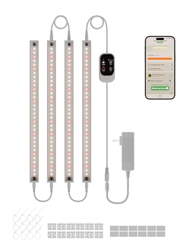 GLOWRIUM Smart Grow Lights for Indoor Plants with APP, 15" Full Spectrum Grow Light Strips, G6 Plant Light Strip with auto Timer, 3 Angle dimming Levels for Plant Shelf, 4-Pack (White, 32W) - color: White, size: 4 Pack