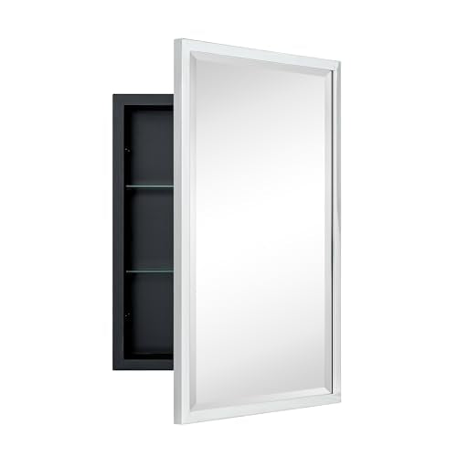 TEHOME Chrome Recessed Bathroom Medicine Cabinet with Mirror Squared Cornered Rectangle Metal Framed Medicine Cabinet with Beveled Mirror 16x24'' - color: Chrome, size: 16x24''