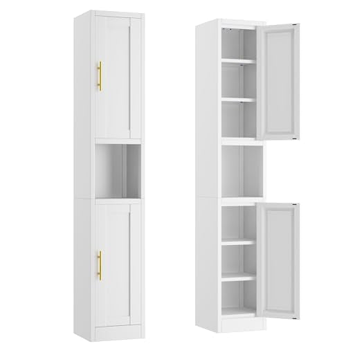 Ckzbx Tall Narrow Storage Cabinet 66.93" H Tall Bathroom Cabinets Metal Pantry Cabinet, 4 Adjustable Shelves for Kitchen, Home Office, Living Room, Dinning Room (12 inches Wide White) - color: White, size: 2Door-12"W