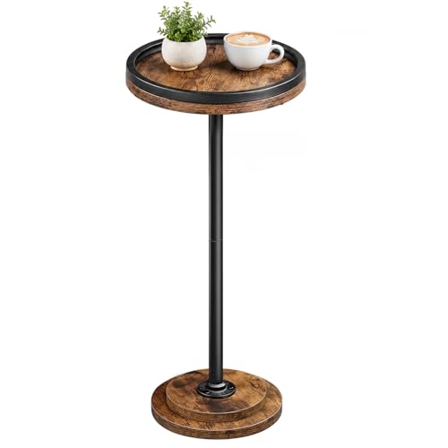 HOOBRO Small Round Side Table, Drink Table, Coffee Martini Table with Pedestal Accent for Small Spaces in Living Room, Bedroom, Sofa Couch, Rustic Brown BF168BZ01 - color: Rustic Brown + Black