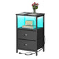 sthmec Nightstand with Charging Station, Night Stand with 2 Fabric Drawers PU Finish, Bedside Table End Table with LED Light, 3-Tier Storage Side Table Nightstand with Drawers for Bedroom,Black - color: Black