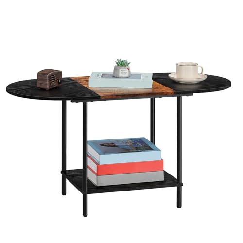 Coffee Tables for Living Room,Mid Century Small Oval Center Table with 2-Tier Storage Shelf and Wood Tabletop,Farmhouse Narrow Cocktail Tea Table for Small Space,Apartment,Black Brown - color: Black Brown