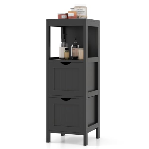 Giantex Bathroom Organizers and Storage Cabinet - Storage Organizer Rack Stand with 2 Removable Drawers, Anti-Toppling Device, Corner Unit, Narrow Toilet Paper Cabinet, Bathroom Floor Cabinet (Black) - color: Black