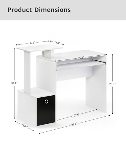 White Computer Desk with Drawers, Small Writing Desk with Storage Shelves for Home Office Bedroom Study Living Room - color: White/Black