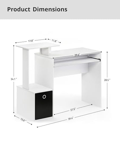 White Computer Desk with Drawers, Small Writing Desk with Storage Shelves for Home Office Bedroom Study Living Room - color: White/Black