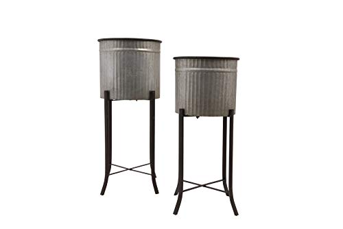 Creative Co-Op Set of 2 Iron Planters on Stands - color: Silver and Black, size: 13.5" diameter x 31" H