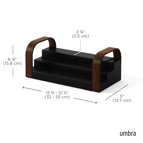 Umbra Bellwood Three-Tier Spice Shelf, Expandable Design Made of Durable Plastic and Wood, Black/Walnut - color: Black/Walnut