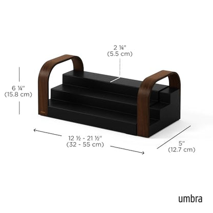 Umbra Bellwood Three-Tier Spice Shelf, Expandable Design Made of Durable Plastic and Wood, Black/Walnut - color: Black/Walnut