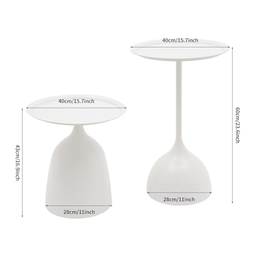 2-Piece Coffee Table, Durable Small Round Coffee Tables for Living Room, Easy Assembly Modern Nesting Coffee Tables Set, Circle Side Tables Round End Table for Sofa Bedside Balcony (White) - color: White