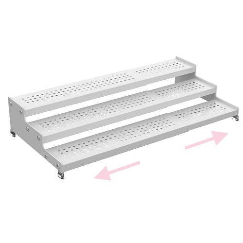 Step Can Organizer, Metal Tiered Spice Rack for Kitchen Counter, 3-Tier Storage Shelf for Canned Food （1Pack/White/With holes - color: White/With holes