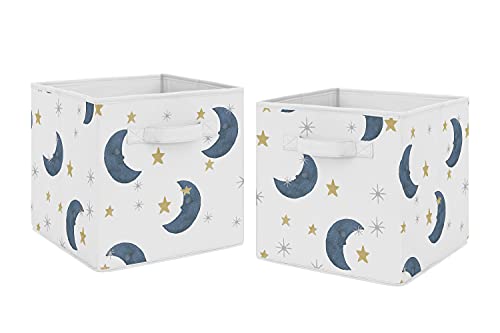 Sweet Jojo Designs Moon and Star Foldable Fabric Storage Cube Bins Boxes Organizer Toys Kids Baby Children's - Set of 2 - Navy Blue and Gold Watercolor Celestial Sky Gender Neutral Outer Space Galaxy - color: Moon Bear