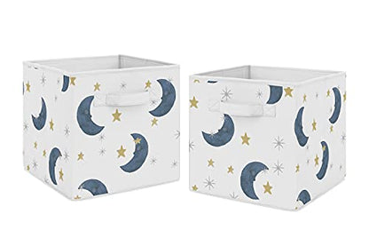 Sweet Jojo Designs Moon and Star Foldable Fabric Storage Cube Bins Boxes Organizer Toys Kids Baby Children's - Set of 2 - Navy Blue and Gold Watercolor Celestial Sky Gender Neutral Outer Space Galaxy - color: Moon Bear