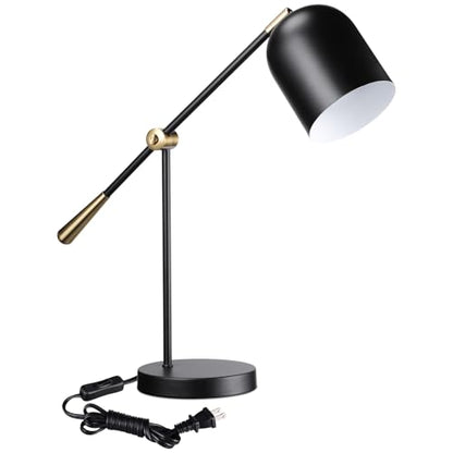 TORCHSTAR Adjustable Desk Lamp Aesthetic, AC 110-120V, Swing Arm Task Desk Lamp, Max 60W, E26 Base, Bulb Not Included, Metal Decor Desktop Lamp with On/Off Switch, for Work, Study, Home Office, Black