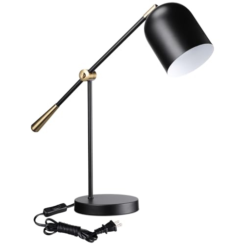 TORCHSTAR Adjustable Desk Lamp Aesthetic, AC 110-120V, Swing Arm Task Desk Lamp, Max 60W, E26 Base, Bulb Not Included, Metal Decor Desktop Lamp with On/Off Switch, for Work, Study, Home Office, Black