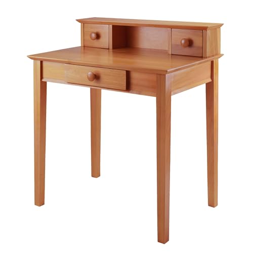 Winsome Studio Writing Desk with 3 Drawers in Honey, Classic Small Home Office Computer Table, Sturdy Furniture for Bedroom, Living Room, Compact & Convenient for Small Spaces
