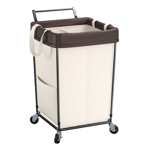 Mefirt 160L Laundry Hamper with Wheels and Handle, 2 Section Large Rolling Laundry Basket Bag with Wheels, Clothes Hamper Cart for Laundry, Bedroom, Bathroom and Dorm - color: Beige, size: 160L-with handle
