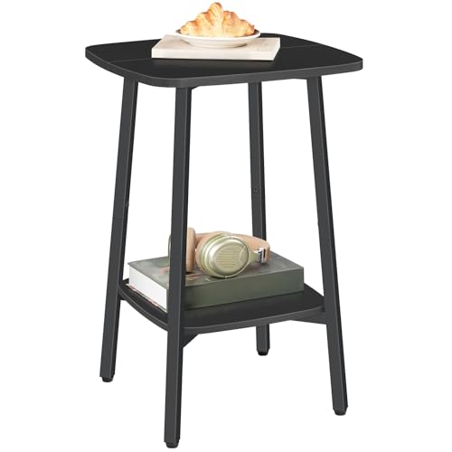 HOOBRO 2-Tier Square Side Table, Small Sofa End Table, Modern Simple Nightstand with Storage Shelves for Small Spaces, Living Room Bedroom Accent Table, 15.7" L x 15.7" W x 24" H, Black BB181BZ01 - color: Black