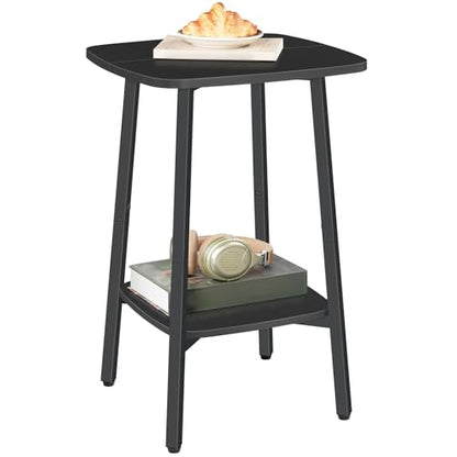 HOOBRO 2-Tier Square Side Table, Small Sofa End Table, Modern Simple Nightstand with Storage Shelves for Small Spaces, Living Room Bedroom Accent Table, 15.7" L x 15.7" W x 24" H, Black BB181BZ01 - color: Black