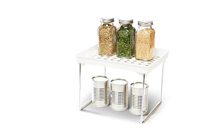 madesmart Classic Stacking Shelf, White | non slip feet, rounded corners, vertical space, stackable design, stable platform, spices cans jars, woman owned