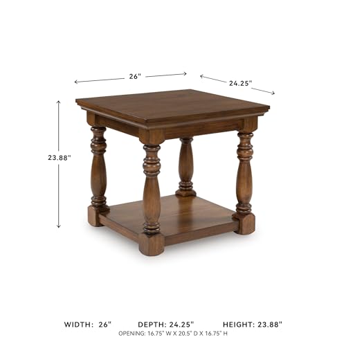 Signature Design by Ashley Sturlayne End Table, Traditional Rectangular Accent Table with Storage Lower Shelf, Hardwood Solids, Veneers, and MDF Substrates, for Living Room Couch, Dark Brown - color: Brown, style: End Table