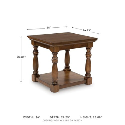 Signature Design by Ashley Sturlayne End Table, Traditional Rectangular Accent Table with Storage Lower Shelf, Hardwood Solids, Veneers, and MDF Substrates, for Living Room Couch, Dark Brown - color: Brown, style: End Table