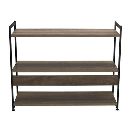 Household Essentials Wide 3‑Shelf Open Storage Bookshelf in Oak Rustic Wood Grain and White Metal Frame, Ashwood - color: Ashwood