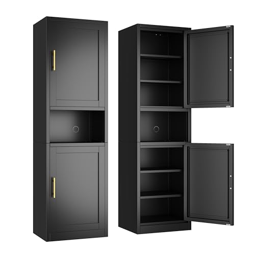 Ckzbx Tall Narrow Storage Cabinet 66.93" H Tall Bathroom Cabinet Metal Pantry Cabinets, 4 Adjustable Shelves for Kitchen, Home Office, Living Room, Dinning Room (20 inches Wide Black) - color: Black, size: 2Door-20"W