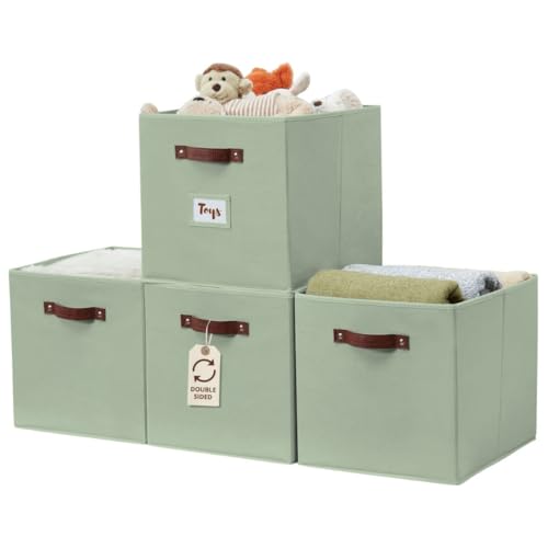 DECOMOMO Storage Bins, Storage Baskets for Shelves | 13" x 15" x 13" Storage Cube Bins with Labels for Organizing Shelves (Kallax, 4pcs, Sage Green) - color: Sage Green, size: Kallax 13" x 15" / 4pcs