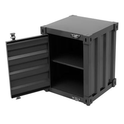 Industrial Style Container Cabinet, Iron Bedside Table with Lock, Shipping Container Style End Table, Wrought Iron Container Side Table for Living Room Bedroom Office (Black) - color: Black