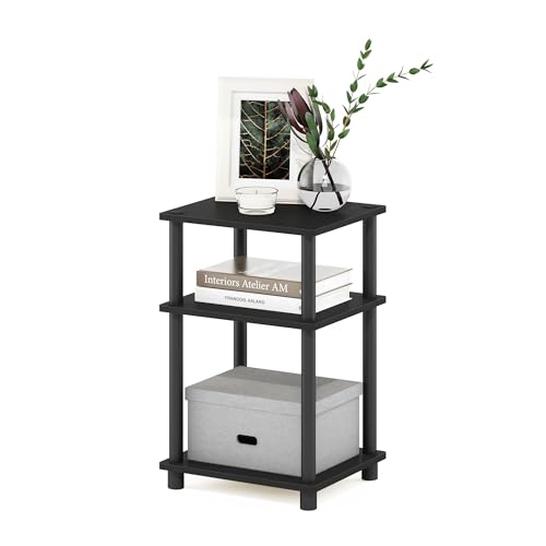 Furinno JUST Side Table, 3-Tier End Table, Open Shelves Night Stand, Bedside Table, Toolless Assembly, for Living Room, Bedroom, Bathroom, Americano - color: Americano/Black, size: 1-Pack, Plastic Poles, style: 1-Pack