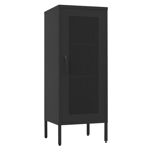 Slim Metal Storage Cabinet with Mesh Doors - 42'' Tall Narrow Organizer Tower, Compact Freestanding Cabinet, Versatile Utility Storage for Home, Office, Kitchen, Living Room, Durable and Modern Design - color: Black, size: 42"H-Mesh Door