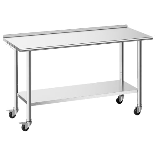 VEVOR Stainless Steel Work Table, 24x60 Inch Food Prep Table, Commercial Kitchen Workstation with Adjustable Undershelf, Metal Heavy Duty Utility Worktable, for Restaurant Home Hotel Garage Outdoor - size: 24*60