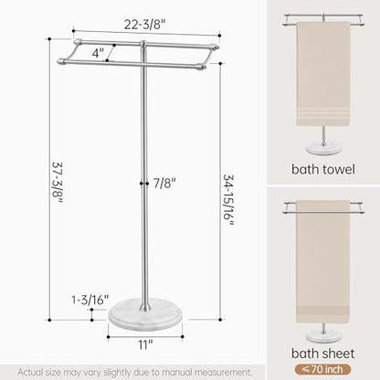 KES Anti Wobble Free Standing Towel Rack with 3X Thicker Weighted Natural Marble Base, 2-Tier Towel Rack Stand for Bathroom Floor, Rustproof 18/8 Stainless Steel, Antique Brushed Steel, BTH241-2 - color: Brushed Steel