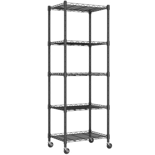 REGILLER 5-Wire Shelving Metal Storage Rack Adjustable Shelves,Standing Storage Shelf Units for Laundry Bathroom Kitchen Pantry Closet(Black,11.8" D x 16.6" W x 53.5" H,With Wheels) - color: Black, size: With Wheels 5tier 11.8"D x 16.6"W x 53.5"H