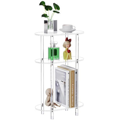 Clear Acrylic Narrow Side Table for Small Spaces, 15.75" L x 7.87" W x 24.6" H, 3 Tier Oval Slim End Table Nightstand, Small Minimalist Skinny Bedside Table for Bedroom, Bathroom, Living Room - size: 3 Tier 1-Pack 24.6"H