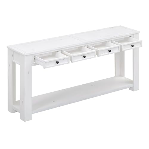 LKTART 63" Console Table for Entryway,Solid Wood Sofa Table with 4 Drawers | 2-Tier Solid Pine Wood Sofa Table,63" Entryway Table with Drawers ,Farmhouse Console Table for Hallway,Foyer,Antique White - color: Antique White