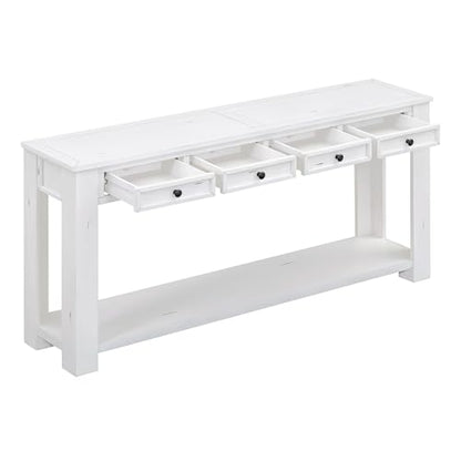 LKTART 63" Console Table for Entryway,Solid Wood Sofa Table with 4 Drawers | 2-Tier Solid Pine Wood Sofa Table,63" Entryway Table with Drawers ,Farmhouse Console Table for Hallway,Foyer,Antique White - color: Antique White