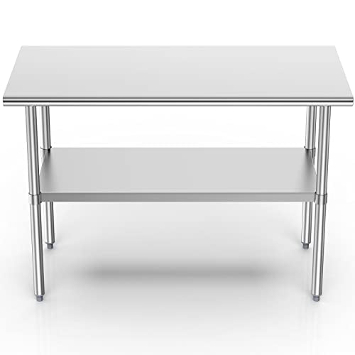 Stainless Steel Table for Prep & Work, 24x48 Inches, Metal Commercial Heavy Duty Table with Adjustable Under Shelf for Restaurant, Home and Hotel - size: 24x48in