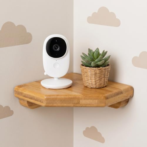 DECHOUS 5.5" Small Corner Shelf Wall Mounted, Natural Bamboo Floating Corner Shelves for Living Room, Wooden Round Rack for Security Camera & Plant