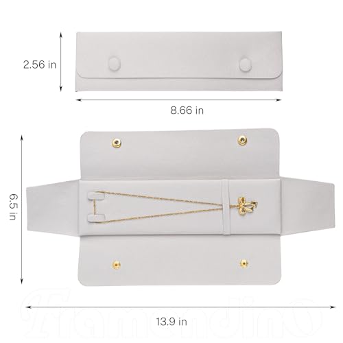 Framendino, 6 Pack Velvet Necklace Case Travel Jewelry Bag Organizer Pouch Holder Box for Women Storage Grey - color: Grey