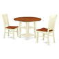 East West Furniture SUWE3-BMK-W 3 Piece Kitchen Table & Chairs Set Contains a Round Dining Table with Dropleaf & Shelves and 2 Dining Room Chairs, 42x42 Inch, Buttermilk & Cherry - style: SUWE3-BMK-W