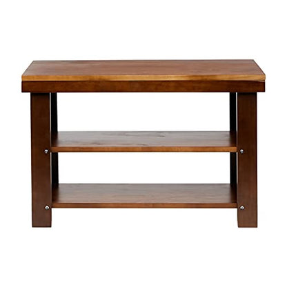 Amazon Basics Sturdy Solid Pine Wood Entryway Bench with Shoe Storage Organizer Rack, Espresso, 10.4"D x 27.56"W x 17.72"H