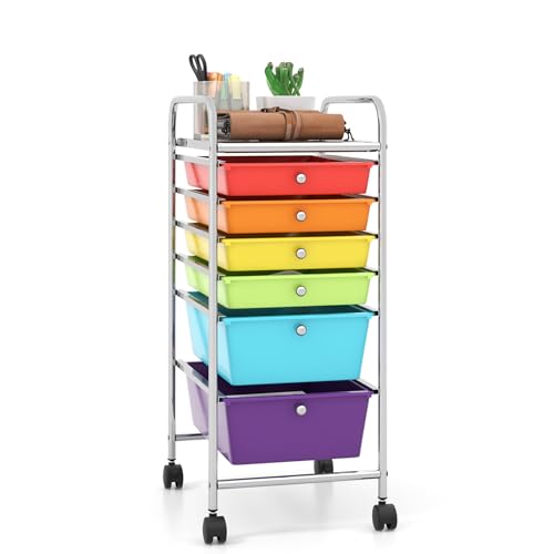DREAMADE Rolling Rainbow Cart with 6 Drawers, Utility Cart with Removable Plastic Drawers, Lockable Wheels, Art Cart for Classroom Organization Art Supplies Office Scrapbook (6 Drawers, Multi-color) - color: Multi-color, style: 6 Drawers