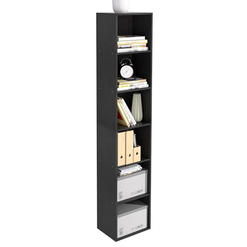 6-Tier Wooden Cube Storage Organizer, 62 Inch Tall Bookcase & Display Shelf with 6 Open Cubes, Freestanding DIY Closet Shelving Unit for Living Room Bedroom Office (Black, 6 Cube-W(11.8inch) - color: Black, size: 6 Cube-W(11.8inch)