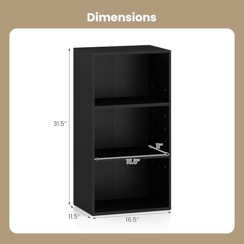 Giantex 3 Tier Bookshelf, Black Bookcase 3 Shelf, Open Cube Storage Orginazer Cabinet, Multi-Functional Home Office Bedroom Furniture Display Book Shelf - color: Black