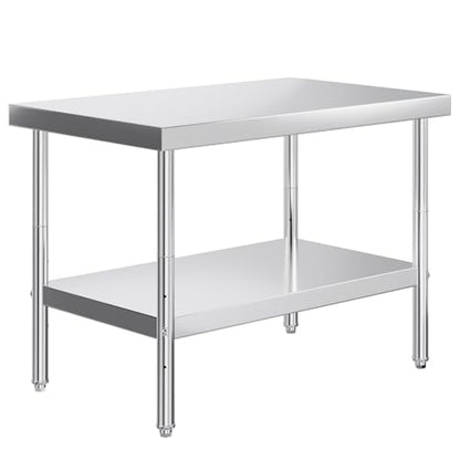 Jocisland 30" x 48" Stainless Steel Table for Prep & Work, Food-Grade Stainless Steel with Adjustable Under Shelf and Feet, for Commercial Kitchen, Restaurant, Hotel, Garage - size: 30x48 in, style: Table