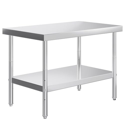 Jocisland 30" x 48" Stainless Steel Table for Prep & Work, Food-Grade Stainless Steel with Adjustable Under Shelf and Feet, for Commercial Kitchen, Restaurant, Hotel, Garage - size: 30x48 in, style: Table